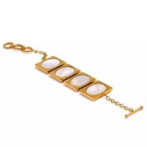 Multi Square Link Statement Bracelet with Shell Accent